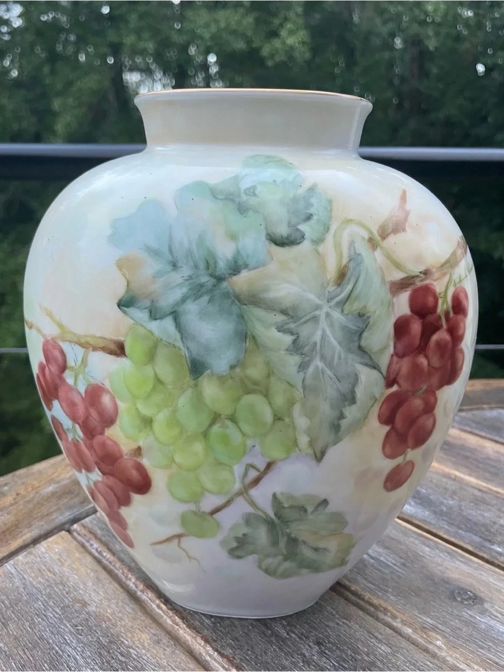 Heinrich Germany Hand Painted Porcelain Grape Vase Signed Gertrude Holmes Vtg